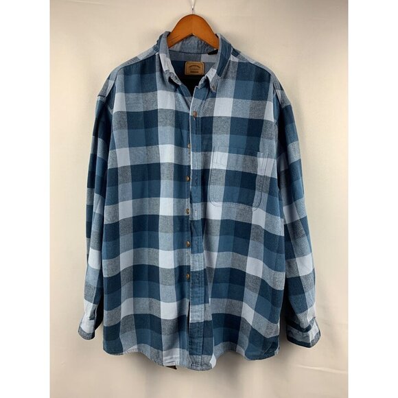 St John’s Bay Heavyweight Blue Plaid Long Sleeve Shirt - size XL - Picture 1 of 7